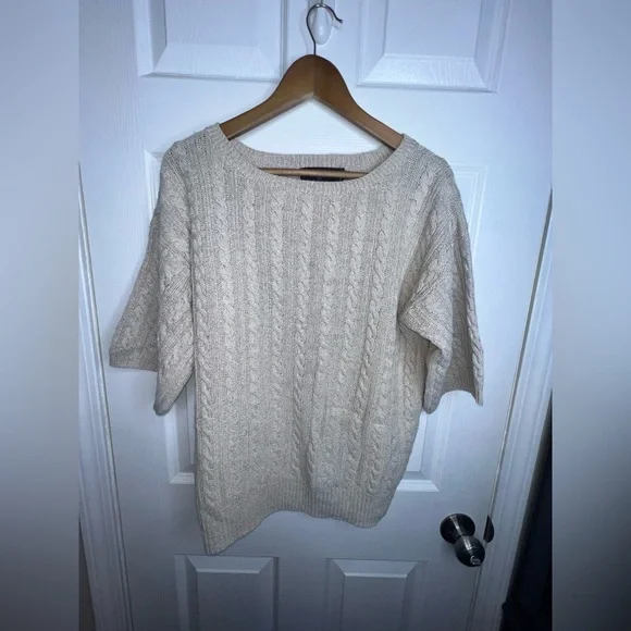Ralph Lauren Women’s Medium Beige Linen Cotton Knit Short Sleeve Sweater Top M - Picture 9 of 11
